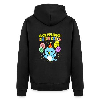 Achtung Ich Bin Schon 10 Geburtstag Wellensittich - Unisex Premium Bio Zip Hoodie - Schwarz - Hinten - Nico (187cm)