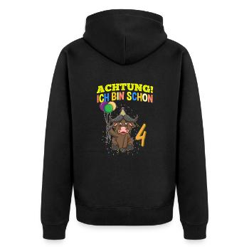 Achtung Ich Bin Schon 4 Geburtstag Büffel Bison - Unisex Premium Bio Zip Hoodie - Schwarz - Hinten - Nico (187cm)