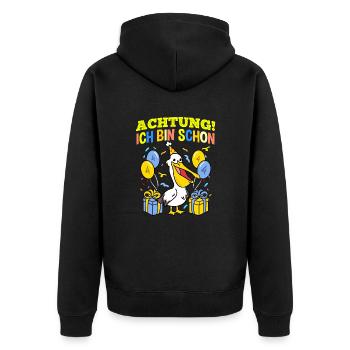 Achtung Ich Bin Schon 4 Geburtstag Pelikan - Unisex Premium Bio Zip Hoodie - Schwarz - Hinten - Nico (187cm)