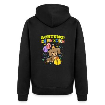 Achtung Ich Bin Schon 11 Geburtstag Dackel - Unisex Premium Bio Zip Hoodie - Schwarz - Hinten - Nico (187cm)