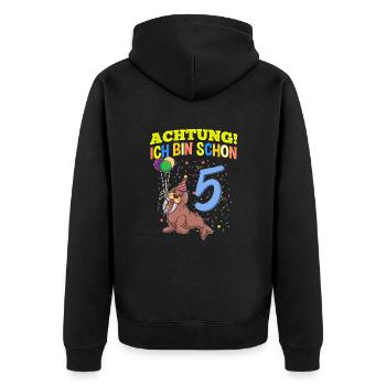 Achtung Ich Bin Schon 5 Tier Geburtstag Walross - Unisex Premium Bio Zip Hoodie - Schwarz - Hinten - Nico (187cm)