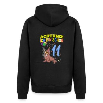 Achtung Ich Bin Schon 11 Tier Geburtstag Walross - Unisex Premium Bio Zip Hoodie - Schwarz - Hinten - Nico (187cm)