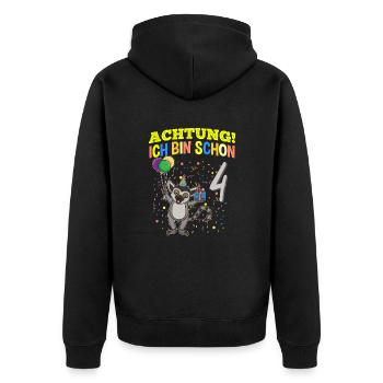 Achtung Ich Bin Schon 4 Tier Geburtstag Lemur Affe - Unisex Premium Bio Zip Hoodie - Schwarz - Hinten - Nico (187cm)