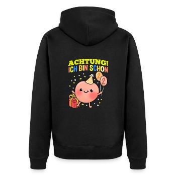 Achtung Ich Bin Schon 2 Geburtstag Pfirsich - Unisex Premium Bio Zip Hoodie - Schwarz - Hinten - Nico (187cm)