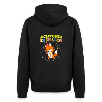 Achtung Ich Bin Schon 1 Geburtstag Fuchs - Unisex Premium Bio Zip Hoodie - Schwarz - Hinten - Nico (187cm)