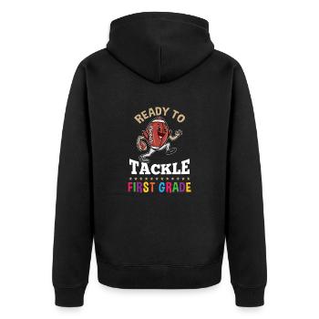 Ready to tackle first grade First day of school - Unisex Premium Organic Zip Hoodie - black - Back - Nico (187cm)