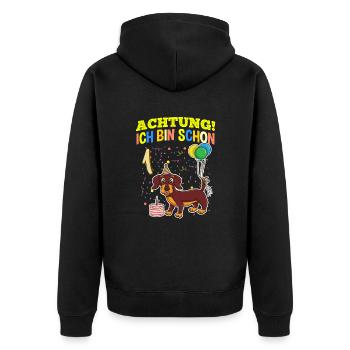 Achtung Ich Bin Schon 1 Tier Geburtstag Dackel - Unisex Premium Bio Zip Hoodie - Schwarz - Hinten - Nico (187cm)