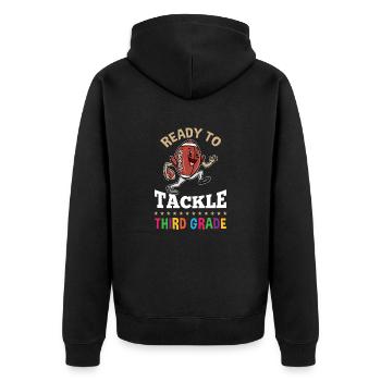 Ready to tackle third grade First day of school - Unisex Premium Organic Zip Hoodie - black - Back - Nico (187cm)