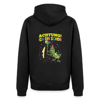 Achtung Ich Bin Schon 1 Tier Geburtstag Grashüpfer - Unisex Premium Bio Zip Hoodie - Schwarz - Hinten - Nico (187cm)