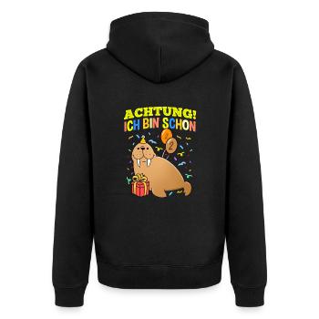 Achtung Ich Bin Schon 2 Geburtstag Walross - Unisex Premium Bio Zip Hoodie - Schwarz - Hinten - Nico (187cm)