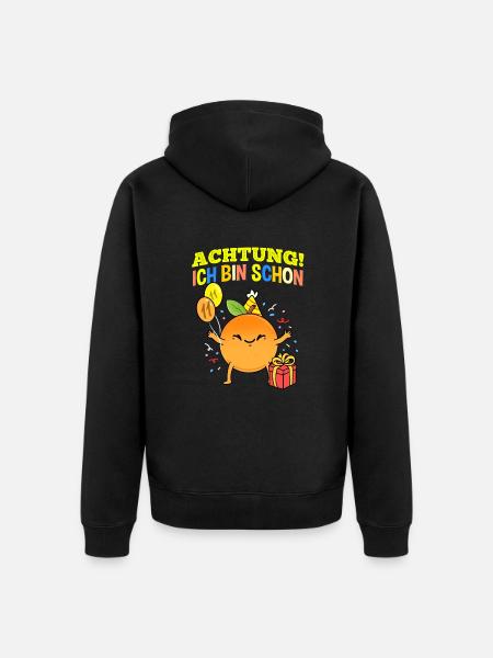Achtung Ich Bin Schon 11 Geburtstag Orange - Unisex Premium Bio Zip Hoodie - Schwarz