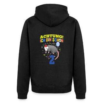 Achtung Ich Bin Schon 2 Geburtstag Opossum - Unisex Premium Bio Zip Hoodie - Schwarz - Hinten - Nico (187cm)