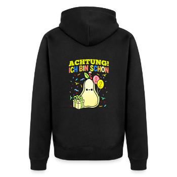 Achtung Ich Bin Schon 2 Geburtstag Birne - Unisex Premium Bio Zip Hoodie - Schwarz - Hinten - Nico (187cm)
