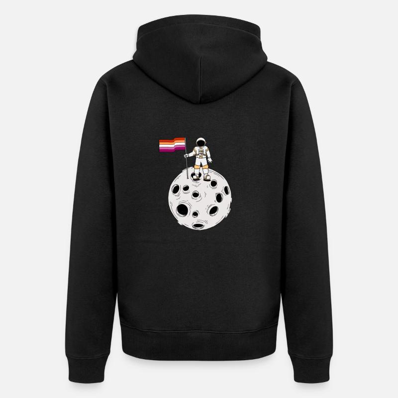 Astronaute lesbienne sur la lune Drapeau lesbien - Veste à capuche bio Premium Unisexe - noir