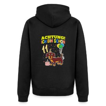 Achtung Ich Bin Schon 11 Tier Geburtstag Dackel - Unisex Premium Bio Zip Hoodie - Schwarz - Hinten - Nico (187cm)