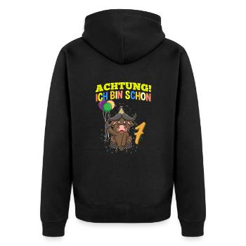 Achtung Ich Bin Schon 7 Geburtstag Büffel Bison - Unisex Premium Bio Zip Hoodie - Schwarz - Hinten - Nico (187cm)