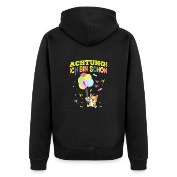 Achtung Ich Bin Schon 1 Geburtstag Corgi - Unisex Premium Bio Zip Hoodie - Schwarz - Hinten - Nico (187cm)