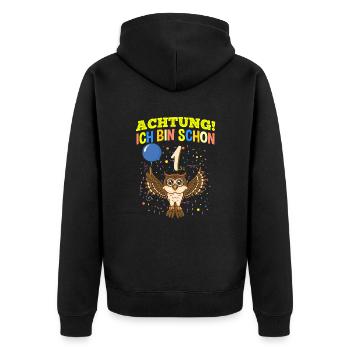 Achtung Ich Bin Schon 1 Safari Geburtstag Eule - Unisex Premium Bio Zip Hoodie - Schwarz - Hinten - Nico (187cm)