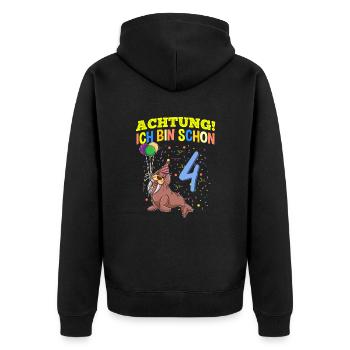 Achtung Ich Bin Schon 4 Tier Geburtstag Walross - Unisex Premium Bio Zip Hoodie - Schwarz - Hinten - Nico (187cm)