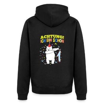 Achtung Ich Bin Schon 1 Geburtstag Eisbär - Unisex Premium Bio Zip Hoodie - Schwarz - Hinten - Nico (187cm)