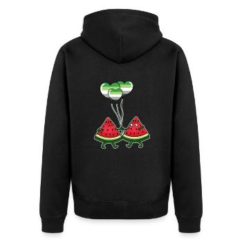 Pärchen Wassermelone Aromantic Pride - Unisex Premium Bio Zip Hoodie - Schwarz - Hinten - Nico (187cm)