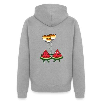 Wassermelonen Paar Gay Bear Pride - Unisex Premium Bio Zip Hoodie - Grau meliert - Hinten - Nico (187cm)
