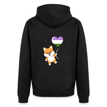 Shiba Inu Herzballon Genderqueer - Unisex Premium Bio Zip Hoodie - Schwarz - Hinten - Nico (187cm)