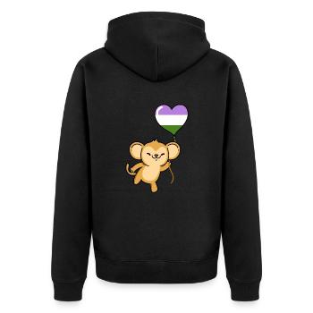 Affe Herzballon Genderqueer Pride - Unisex Premium Bio Zip Hoodie - Schwarz - Hinten - Nico (187cm)