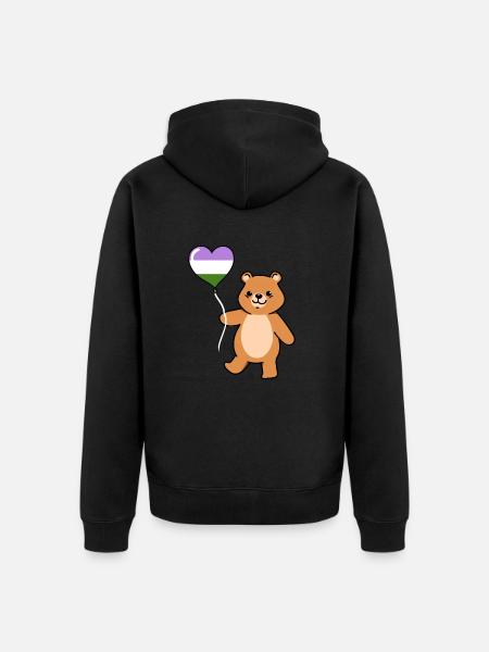 Teddy Bear Balloon Genderqueer Pride - Unisex Premium Organic Zip Hoodie - black