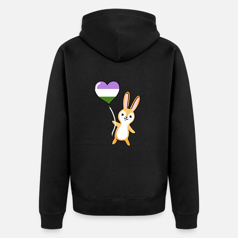 Rabbit Heart Balloon Genderqueer Pride - Veste à capuche bio Premium Unisexe - noir