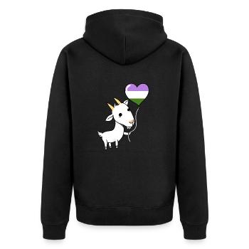 Ziege Herzballon Genderqueer Pride - Unisex Premium Bio Zip Hoodie - Schwarz - Hinten - Nico (187cm)