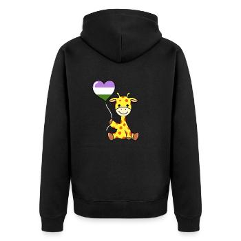 Girafe avec ballon de fierté Genderqueer - Veste à capuche bio Premium Unisexe - noir - Dos - Nico (187cm)