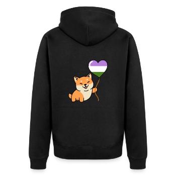 Shiba Inu Genderqueer Pride Heart Balloon - Unisex Premium Organic Zip Hoodie - black - Back - Nico (187cm)