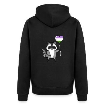 Waschbär Herzballon Genderqueer Pride - Unisex Premium Bio Zip Hoodie - Schwarz - Hinten - Nico (187cm)