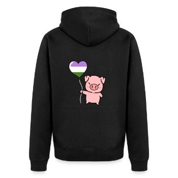 Schwein Herzballon Genderqueer Pride - Unisex Premium Bio Zip Hoodie - Schwarz - Hinten - Nico (187cm)
