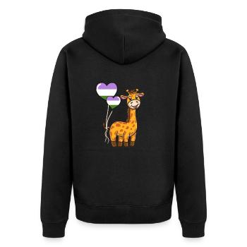 Giraffe Herzballon Genderqueer Pride - Unisex Premium Bio Zip Hoodie - Schwarz - Hinten - Nico (187cm)