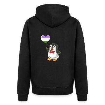 Pinguin Herzballon Genderqueer Pride - Unisex Premium Bio Zip Hoodie - Schwarz - Hinten - Nico (187cm)