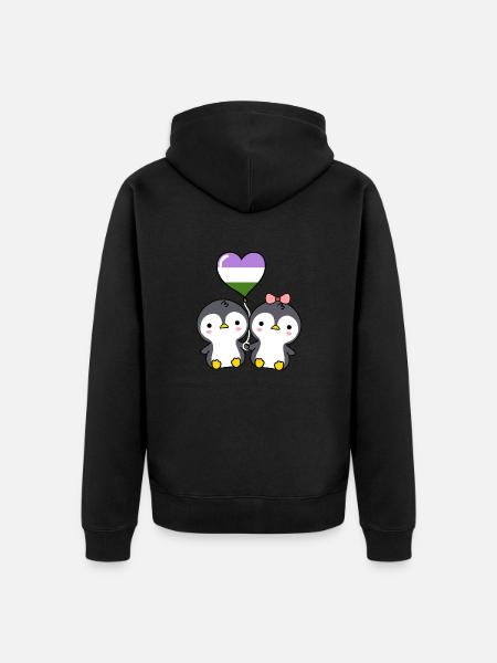 Penguin pair Genderqueer Pride - Unisex Premium Organic Zip Hoodie - black