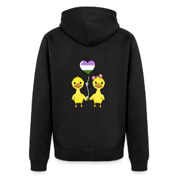 Couple de canards Genderqueer Pride - Veste à capuche bio Premium Unisexe - noir - Dos - Nico (187cm)