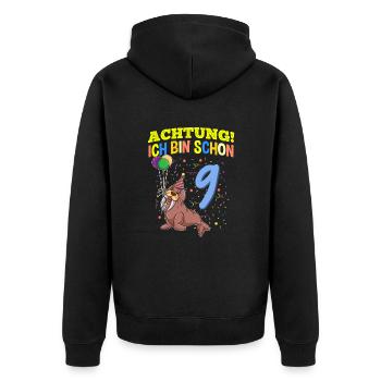 Achtung Ich Bin Schon 9 Tier Geburtstag Walross - Unisex Premium Bio Zip Hoodie - Schwarz - Hinten - Nico (187cm)