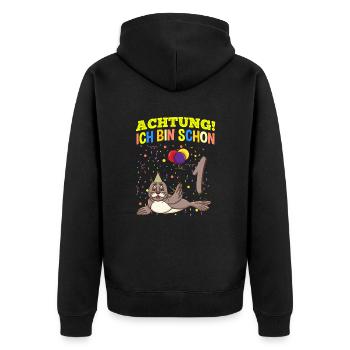 Achtung Ich Bin Schon 1 Tier Geburtstag Seehund - Unisex Premium Bio Zip Hoodie - Schwarz - Hinten - Nico (187cm)