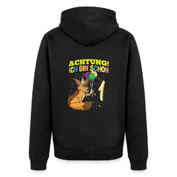 Achtung Ich Bin Schon 1 Tier Geburtstag Schakal - Unisex Premium Bio Zip Hoodie - Schwarz - Hinten - Nico (187cm)