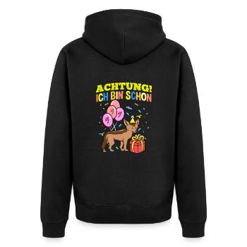 Achtung Ich Bin Schon 9 Geburtstag Schakal - Unisex Premium Bio Zip Hoodie - Schwarz - Hinten - Nico (187cm)