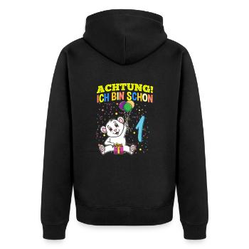 Achtung Ich Bin Schon 1 Tier Geburtstag Eisbär - Unisex Premium Bio Zip Hoodie - Schwarz - Hinten - Nico (187cm)