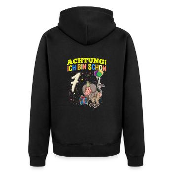 Achtung Ich Bin Schon 7 Tier Geburtstag Pavian - Unisex Premium Bio Zip Hoodie - Schwarz - Hinten - Nico (187cm)