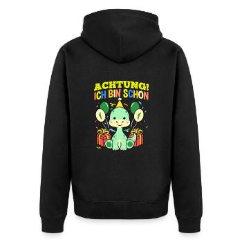 Achtung Ich Bin Schon 1 Geburtstag Dinosaurier - Unisex Premium Bio Zip Hoodie - Schwarz - Hinten - Nico (187cm)