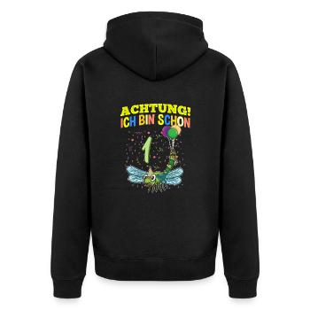 Achtung Ich Bin Schon 1 Tier Geburtstag Libelle - Unisex Premium Bio Zip Hoodie - Schwarz - Hinten - Nico (187cm)
