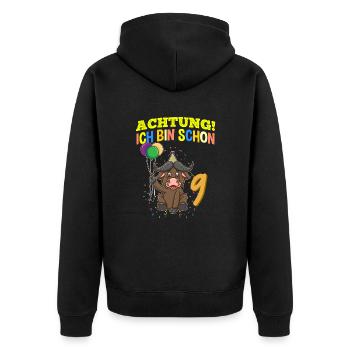 Achtung Ich Bin Schon 9 Geburtstag Büffel Bison - Unisex Premium Bio Zip Hoodie - Schwarz - Hinten - Nico (187cm)