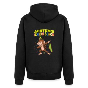 Achtung Ich Bin Schon 1 Geburtstag Affen - Unisex Premium Bio Zip Hoodie - Schwarz - Hinten - Nico (187cm)
