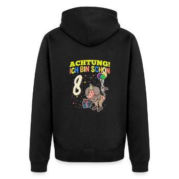 Achtung Ich Bin Schon 8 Tier Geburtstag Pavian - Unisex Premium Bio Zip Hoodie - Schwarz - Hinten - Nico (187cm)